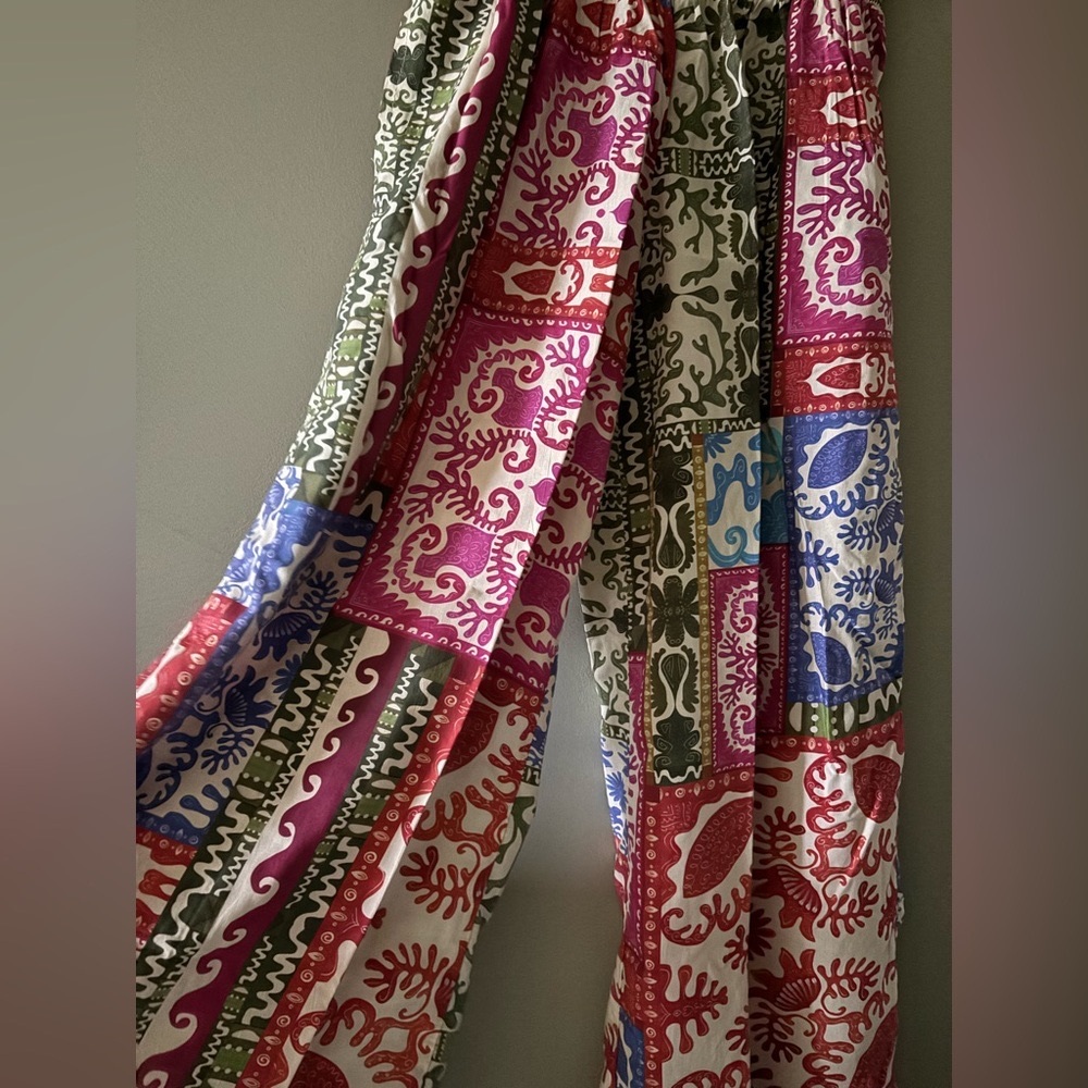Aqua Multicolor Patterned Wide-Leg Pants